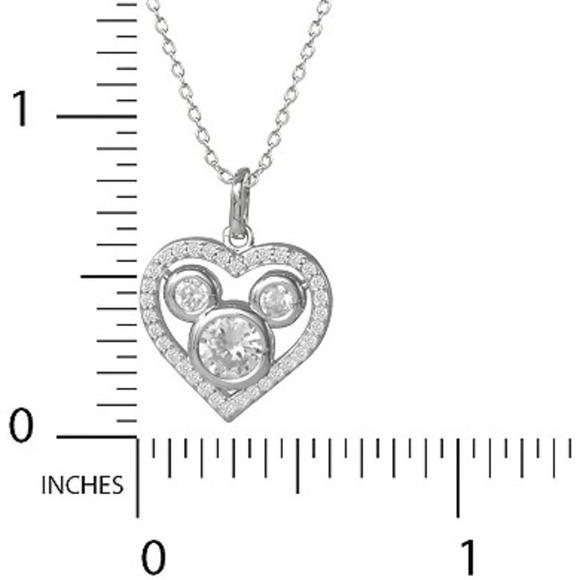 Disneys Mickey Minnie Mouse CZ Heart Pendant Necklace 1.5 ct - Picture 3 of 3